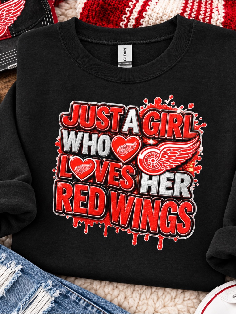 Just A Girl Who Loves Her Red Wings Black Sweatshirt